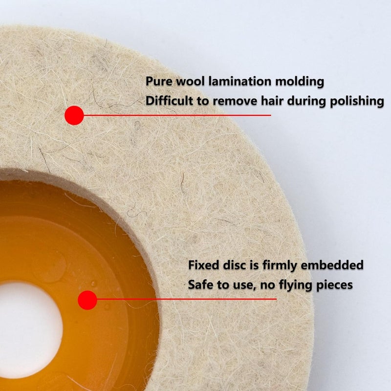 Tworider 5 Pcs 4.5 Inch Wool Felt Polishing Wheel Disc,Wool Polishing Wheel Disc for 7/8 Inch Angle Grinder, for Metal Aluminum,Stainless Steel, Chrome, Jewelry, Wood, Plastic, Ceramic, Glass - Image 3